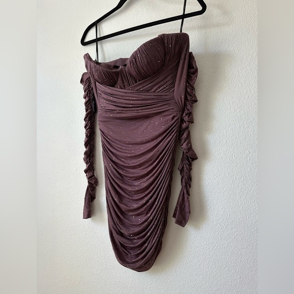 Alex Perry Koda Crystal Brown Dusty Rose Mini Dress - Picture 6 of 11